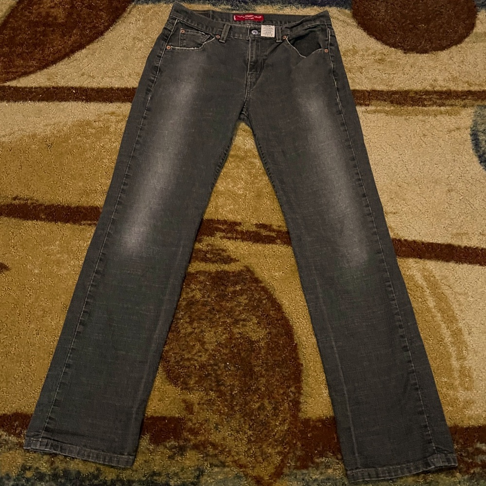 Levi’s 505 black dark wash low rise straight leg jeans